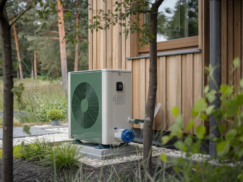 energooszczędna pompa ciepła zamontowana przed domem